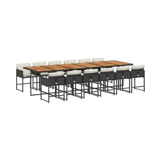 13-tlg. Garten-essgruppe Mit Kissen Schwarz Poly Rattan Vidaxl