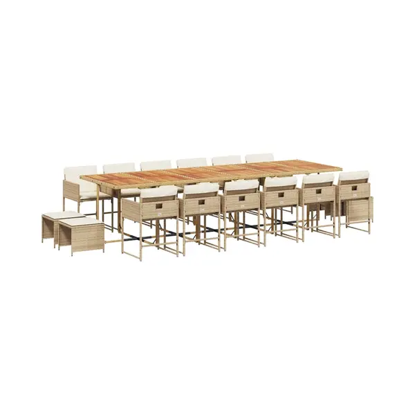 VidaXL 17-tlg. Garten-Essgruppe Mit Kissen Beige Poly Rattan thumbnail