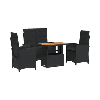 4-tlg. Garten-essgruppe Mit Kissen Schwarz Poly Rattan - Vidaxl