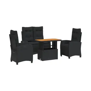 VidaXL 4-tlg. Garten-Essgruppe Mit Kissen Schwarz Poly Rattan