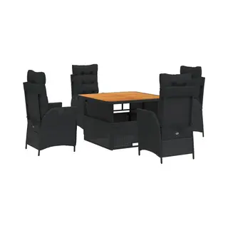 VidaXL 5-tlg. Garten-Essgruppe Mit Kissen Schwarz Poly Rattan