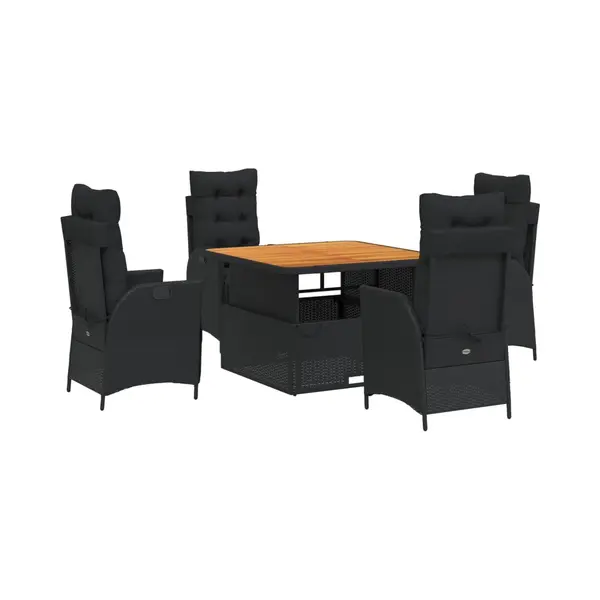 VidaXL 5-tlg. Garten-Essgruppe Mit Kissen Schwarz Poly Rattan thumbnail