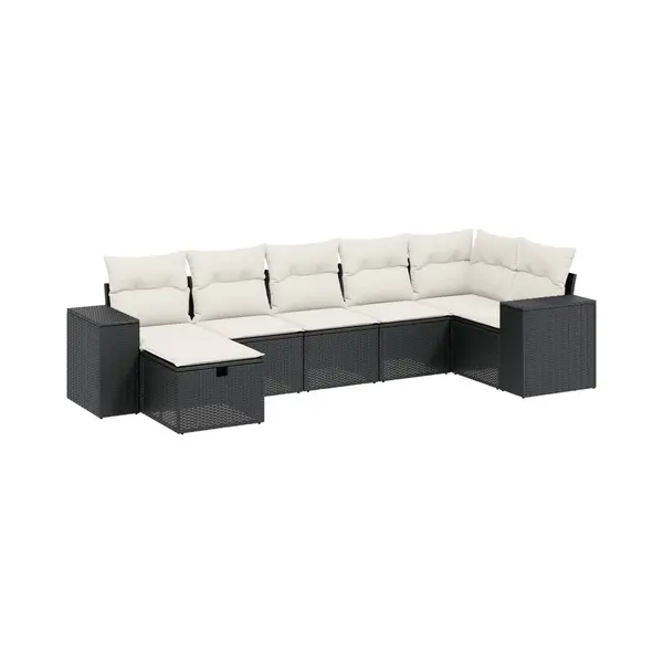 VidaXL - 7-delige - Loungeset - Met - Kussens - Poly - Rattan - Zwart thumbnail