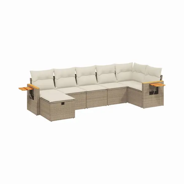 VidaXL - 7-delige - Loungeset - Met - Kussens - Poly - Rattan - Beige thumbnail