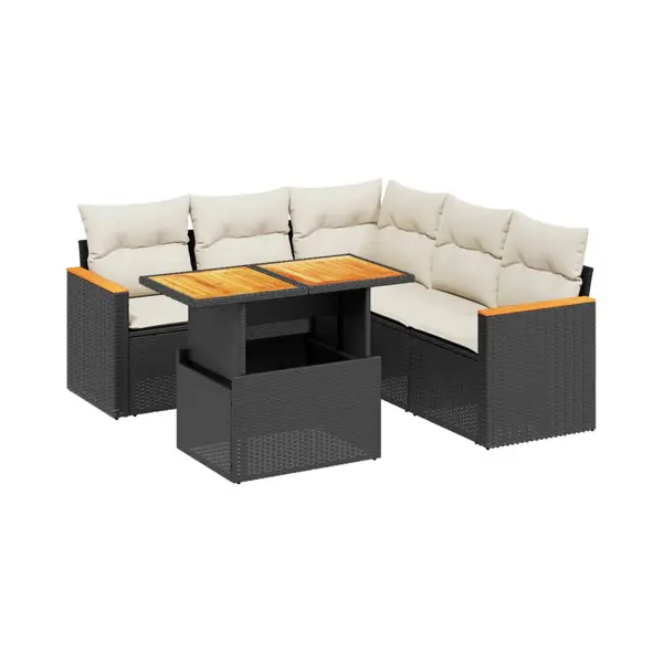 VidaXL 6-tlg. Garten-Sofagarnitur Mit Kissen Schwarz Poly Rattan thumbnail