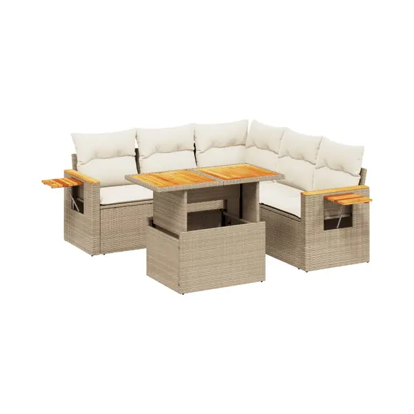 VidaXL 6-tlg. Garten-Sofagarnitur Mit Kissen Beige Poly Rattan thumbnail