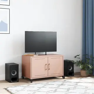 VidaXL Tv Cabinet Stand Unit Media - Cold-Rolled Steel, Anthracite, 68cm X 39cm X 43.5cm, 2 Door Storage, Wheeled Design, Living Room/Bedroom/Office