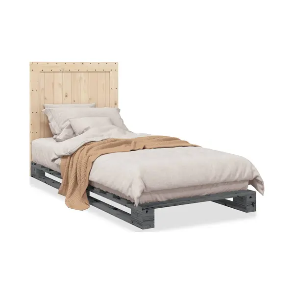 VidaXL Bedframe Met Hoofdbord Massief Grenenhout Grijs 90x200 Cm thumbnail