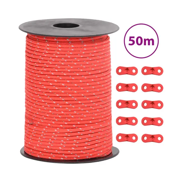 VidaXL Zeltleine, Zeltschnur Mit Seilspannern, Abspannleine Reflektierend Für Zelt Camping, Abspannseil Campingseil, Polypropylen 50m 3mm thumbnail