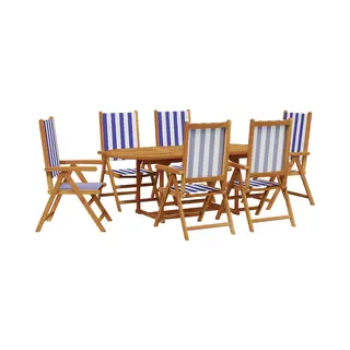 VidaXL - 7-delige - Tuinset - Massief - Hout - En - Stof - Blauw - En - Wit