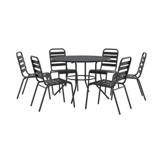 VidaXL Gartenstuhl-Set 7-tlg. Stapelbar Pulverbeschichteter Stahl