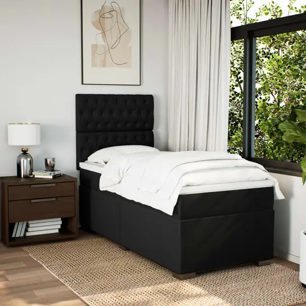 Boxspringbett Mit Matratze Schwarz 90x190 Cm Stoff Vidaxl thumbnail