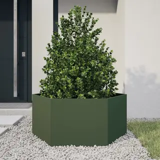 VidaXL Olive Green Outdoor Garden Planter/Flower Pot - Hexagon Steel Design - 104 X 90 X 45 Cm