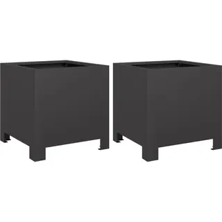 VidaXL Square Steel Garden Planters - Black, Set Of 2, 30x30x30 Cm Outdoor Planter Boxes - Patio, Balcony Use