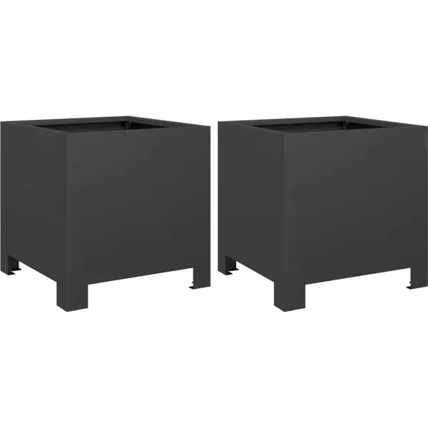 VidaXL Square Steel Garden Planters - Black, Set Of 2, 30x30x30 Cm Outdoor Planter Boxes - Patio, Balcony Use thumbnail