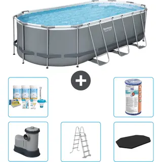 Bestway Power Steel Bestway Ovaal Power Steel Zwembad - 549 X 274 X 122 - Grijs - Inclusief Pomp - Ladder - Afdekzeil Onderhoudspakket - Filter