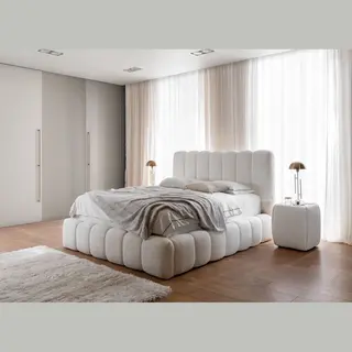 Seatsandbeds Bed Cande Luxe - Teddy Stof Bouclé Ivoor - Bed Met Opbergruimte 160x200 Cm - Boxsprings Bedden En Matrassen Zetelsenbedden