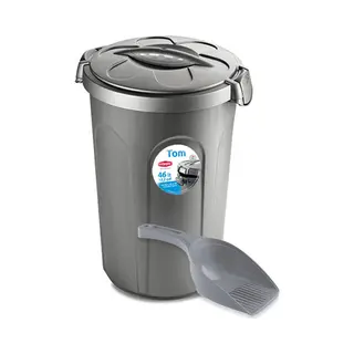 De Bries Ton Met Deksel 'Tom' - 46 Liter - Voerton - Bewaarton - Voercontainer - Inclusief Schepje - Zilver