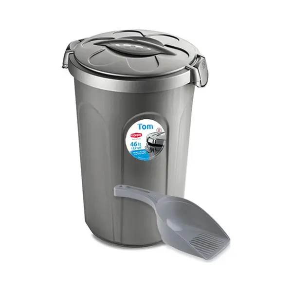 De Bries Ton Met Deksel 'Tom' - 46 Liter - Voerton - Bewaarton - Voercontainer - Inclusief Schepje - Zilver thumbnail