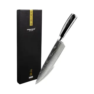 Shinrai Japan Shinrai Knives - Koksmes 20 Cm - Koksmes - Damascus Mes - Damascus Print Onyx Epoxy - Met Luxe Geschenkdoos - Keukenmes - Japans Hakmes
