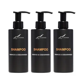 Claudius Cosmetics B.V. Shampoo Sweet Orange & Cedarwood 300 Ml - Met Pomp - Zwarte Fles - Set Van 3 Stuks - Voordeelverpakking - Haarverzorging