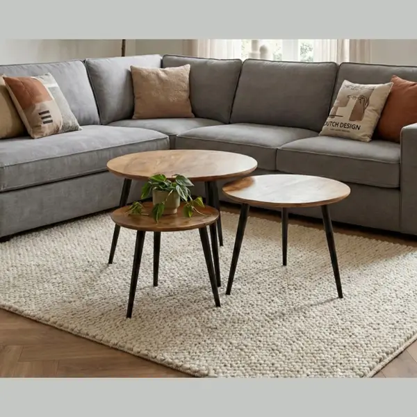Meubelplaats.nl Salontafel Milo Set Van 3 Rond Mangohout - Naturel thumbnail