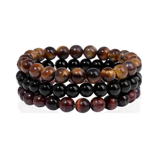 Memphis Stacked Heren Armbanden Set - 8mm Tiger Onyx-17cm