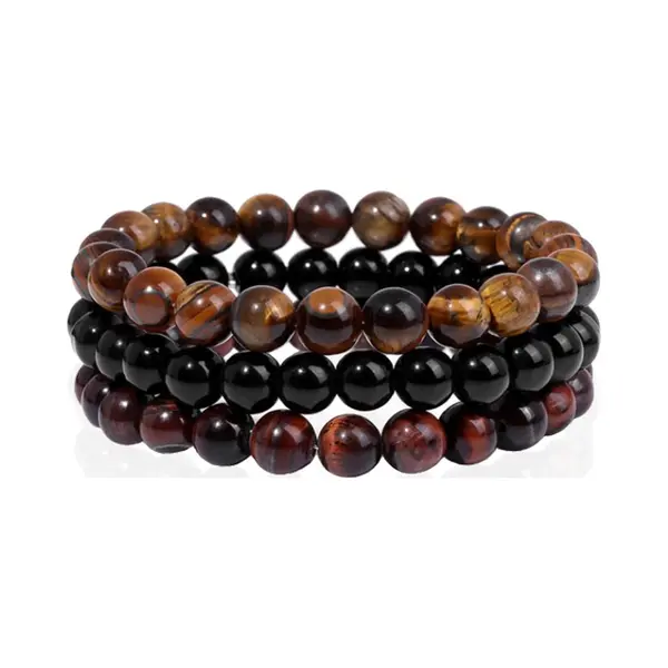 Memphis Stacked Heren Armbanden Set - 8mm Tiger Onyx-17cm thumbnail