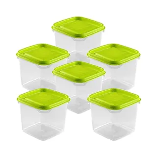Hega Hogar Vershoudbakjes - Set 6x Stuks - 0.3 Liter - Transparant/lime Groen - L8 X B8 X H11 Cm - Mealprep - Maaltijden Bewaren