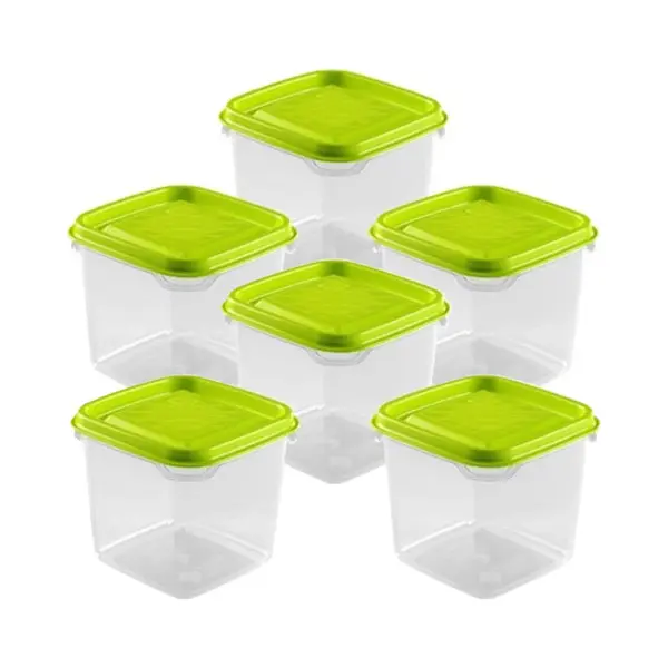 Hega Hogar Vershoudbakjes - Set 6x Stuks - 0.3 Liter - Transparant/lime Groen - L8 X B8 X H11 Cm - Mealprep - Maaltijden Bewaren thumbnail