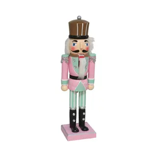 Gerimport Notenkraker Decoratie Figuur/beeld -38 Cm - Pastel Blauw/roze - Hout - Kerstbeeld