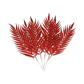 Othmar Decorations Kerst Decoratie Insteek Bladeren - 12x Stuks - Rood - 29 Cm - Takjes - Kerstversiering