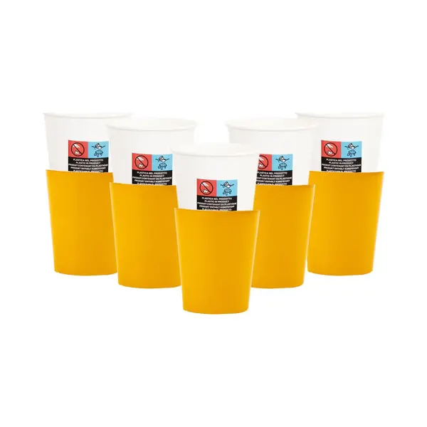 Givi Italia Feestbekers Met Hoesjes - 24x - Geel - Papier - 250ml - Kinderfeestje - Kartonnen Bekertjes thumbnail