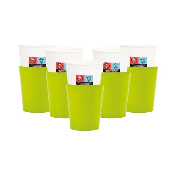 Givi Italia Feestbekers Met Hoesjes - 24x - Lime Groen - Papier - 250ml - Kinderfeestje - Kartonnen Bekertjes thumbnail