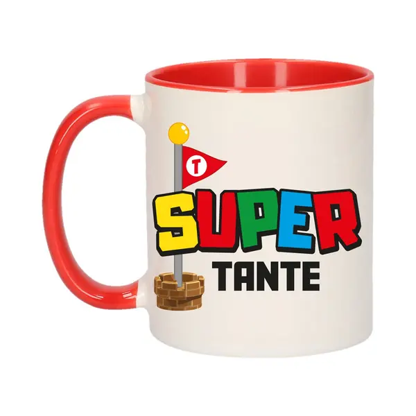Bellatio Decorations Cadeau Koffie/thee Mok Voor Tante - Rood - Super Tante - 300 Ml thumbnail