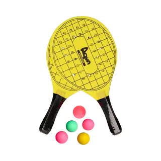 Atosa Sports Beachball Set - Hout - Geel - Strand Sport Speelset - Met 5x Balletjes