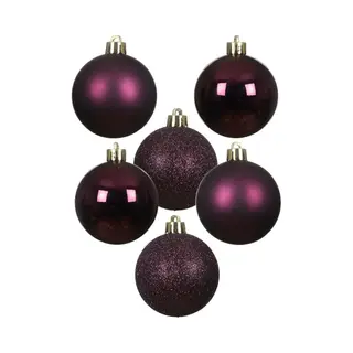 Decoris Kleine Kerstballen - 28x - Kunststof - Donkerpaars - 3 Cm - Kerstversiering