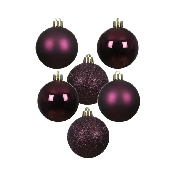 Decoris Kleine Kerstballen - 28x - Kunststof - Donkerpaars - 3 Cm - Kerstversiering thumbnail