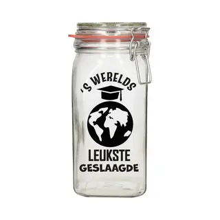 Bellatio Decorations Cadeau Voorraadpot/snoeppot - Geslaagd - Glas - 12 X 7 Cm - 1, 5L - Afgestudeerd