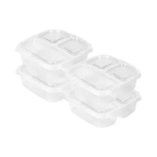 PlasticForte Vershoudbakje 3-vaks - 4ST - 1, 2L - Meal Prep - Herbruikbaar - Transparant - Vaatwasser Bestendig - Magnetron Bakjes