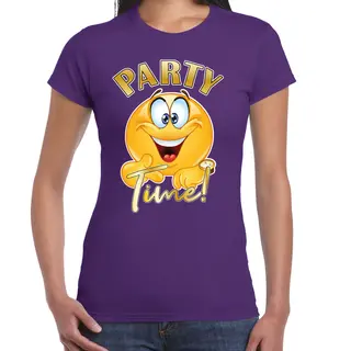 Bellatio Decorations Foute Party T-shirt Voor Dames - Party Time - Paars - Carnaval/themafeest L