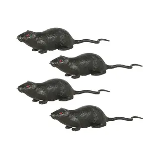 Fiestas Guirca Grote Plastic Rat - 4x - Donkergrijs - 20 Cm - Met Rode Ogen - Enge Namaak Dieren - Halloween/horror Decoratie/versiering