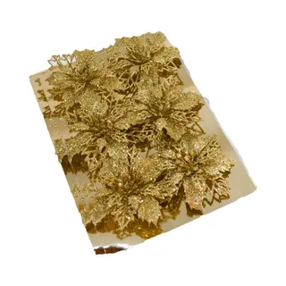 Gerimport Kerstboom Bloemen Op Clip - 12x Stuks - Goud - Kunststof - Kerstornamenten