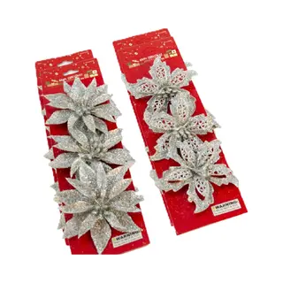 Gerimport Kerstboom Bloemen Op Clip - 12x Stuks - Zilver - Kunststof - Kerstornamenten