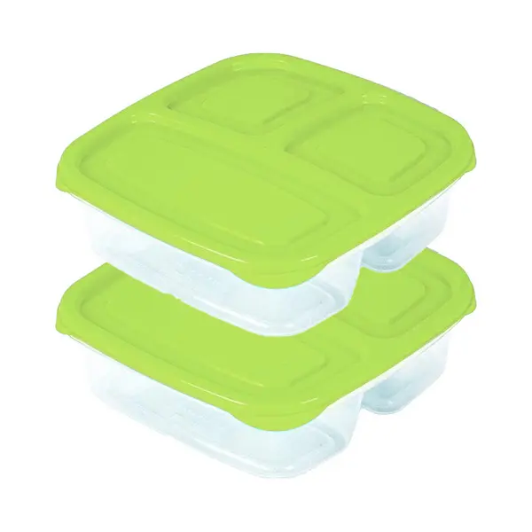 Plasticforte Vershoudbakje - 2x - 3-vaks - 1, 2L - Meal Prep - Herbruikbaar - Groen - Vaatwasser Bestendig - Magnetron Bakjes thumbnail