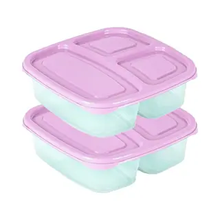 Plasticforte Vershoudbakje - 2x - 3-vaks - 1ST - 1, 2L - Meal Prep - Herbruikbaar - Roze - Vaatwasser Bestendig - Magnetron Bakjes