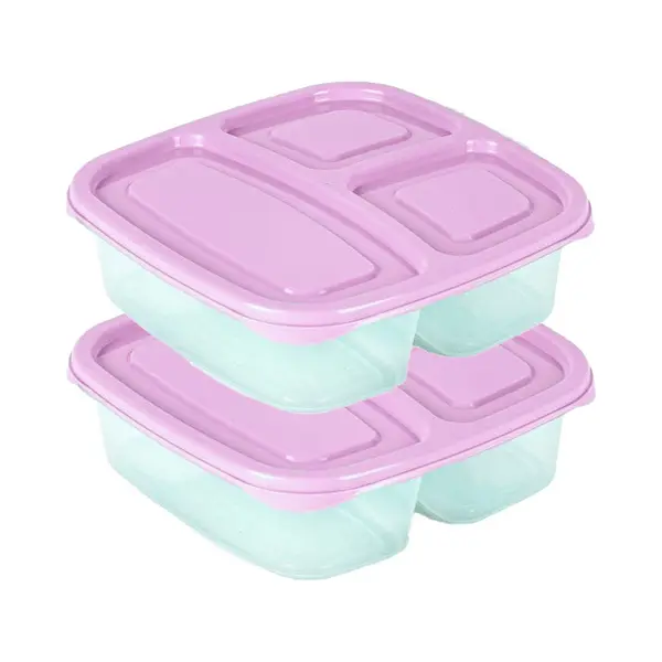 Plasticforte Vershoudbakje - 2x - 3-vaks - 1ST - 1, 2L - Meal Prep - Herbruikbaar - Roze - Vaatwasser Bestendig - Magnetron Bakjes thumbnail