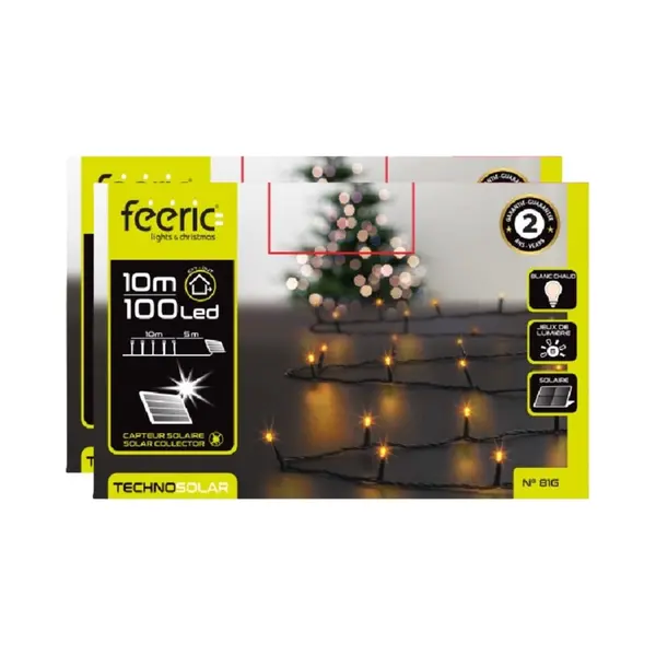 Feeric lights & Christmas Feeric Lights Kerstverlichting - 2x - Warm Wit - 10 M - 100 Leds - Zwart Snoer - Op Zonne-energie thumbnail