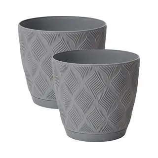 Form Plastic Plantenpot/bloempot New Age - 2x - Kunststof - Platina Grijs - D15 X H14 Cm - Met Opvang Schotel - Rond