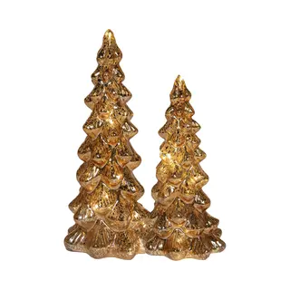 Anna's Collection Kerstboom Beeldjes - 2x - Goud - H20 En H25 Cm - Glas -Led Verlichting
